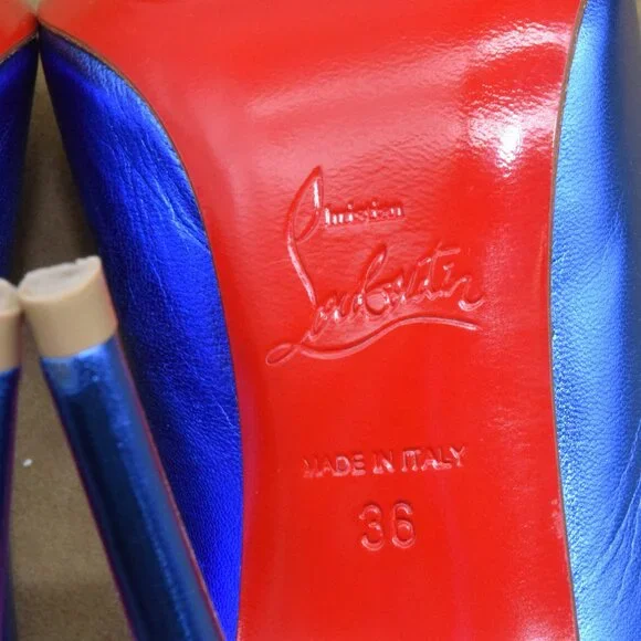 EUC Christian Louboutin Hot Chick 100 Heels Pumps 36 M Blue Metallic Alize 6M - Picture 3 of 16
